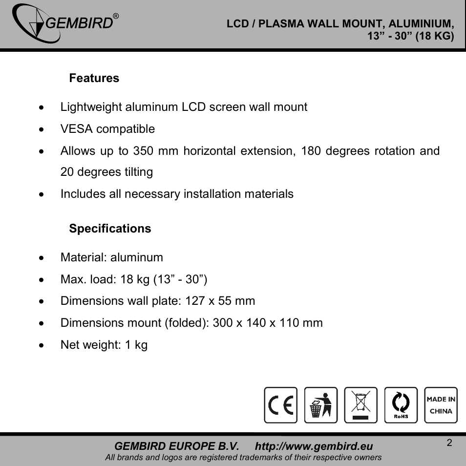 Gembird WM-002 User Manual | Page 2 / 11
