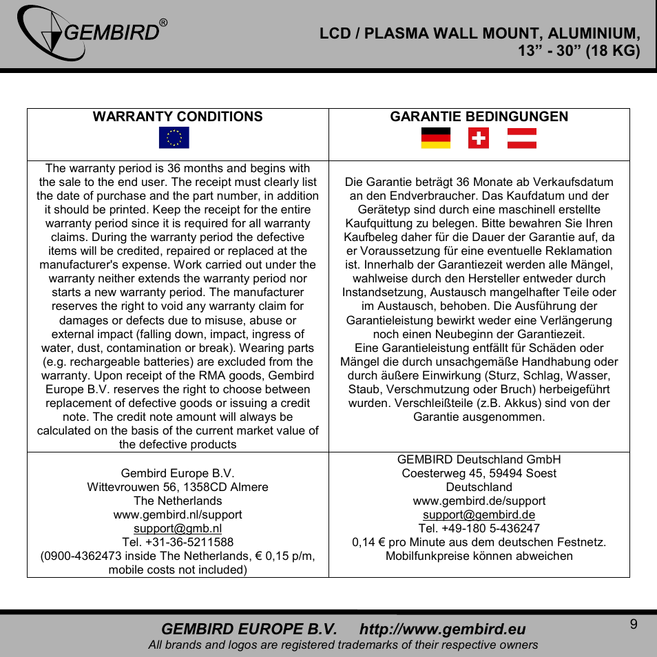 Gembird WM-002 User Manual | Page 9 / 11