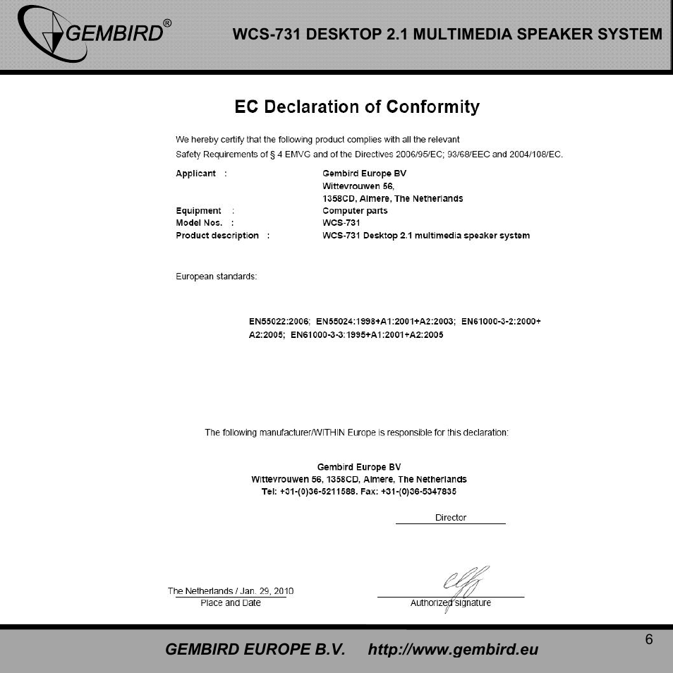 Gembird WCS-731 User Manual | Page 6 / 10