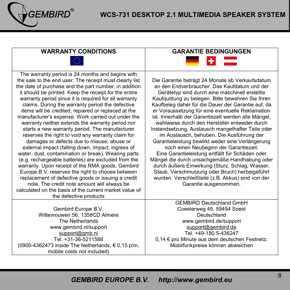 Gembird WCS-731 User Manual | Page 8 / 10