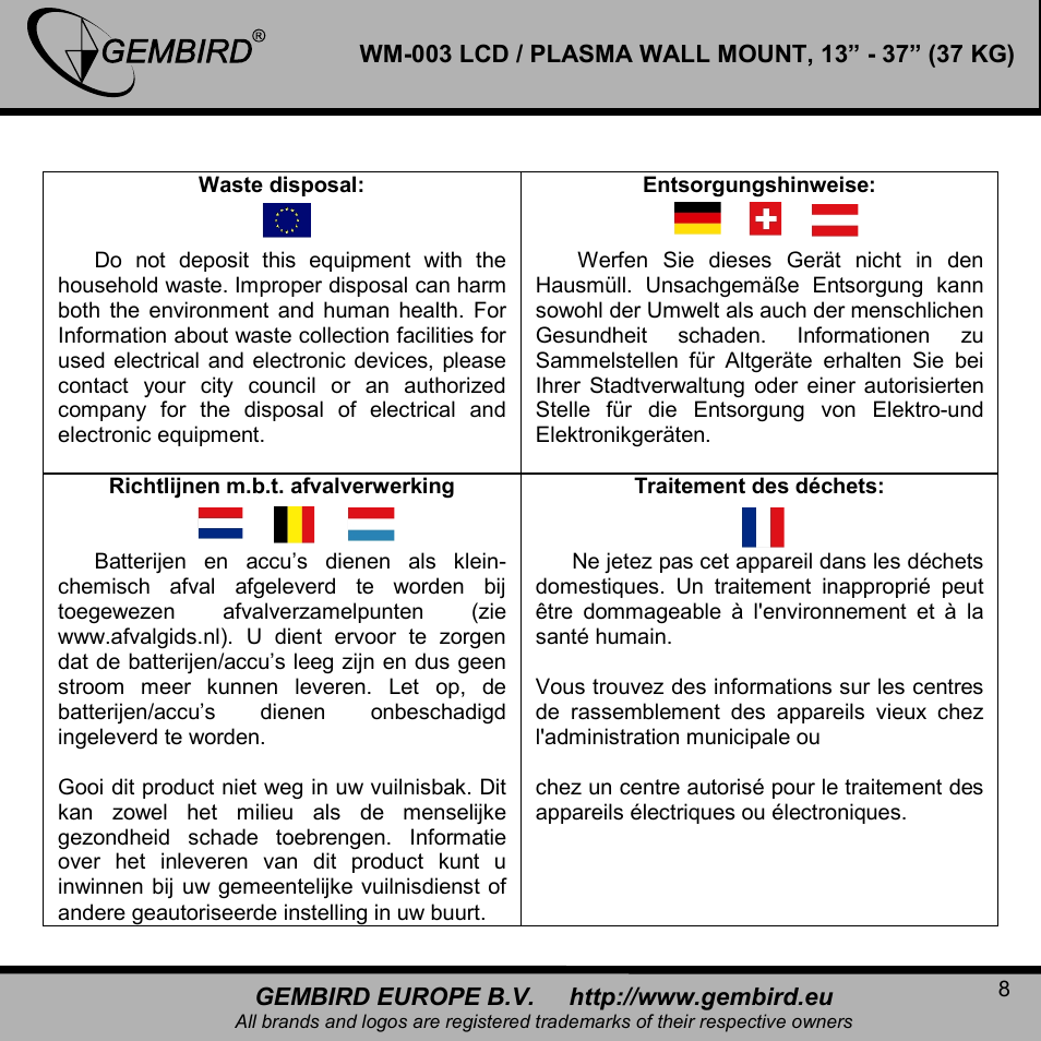 Gembird WM-003 User Manual | Page 8 / 11