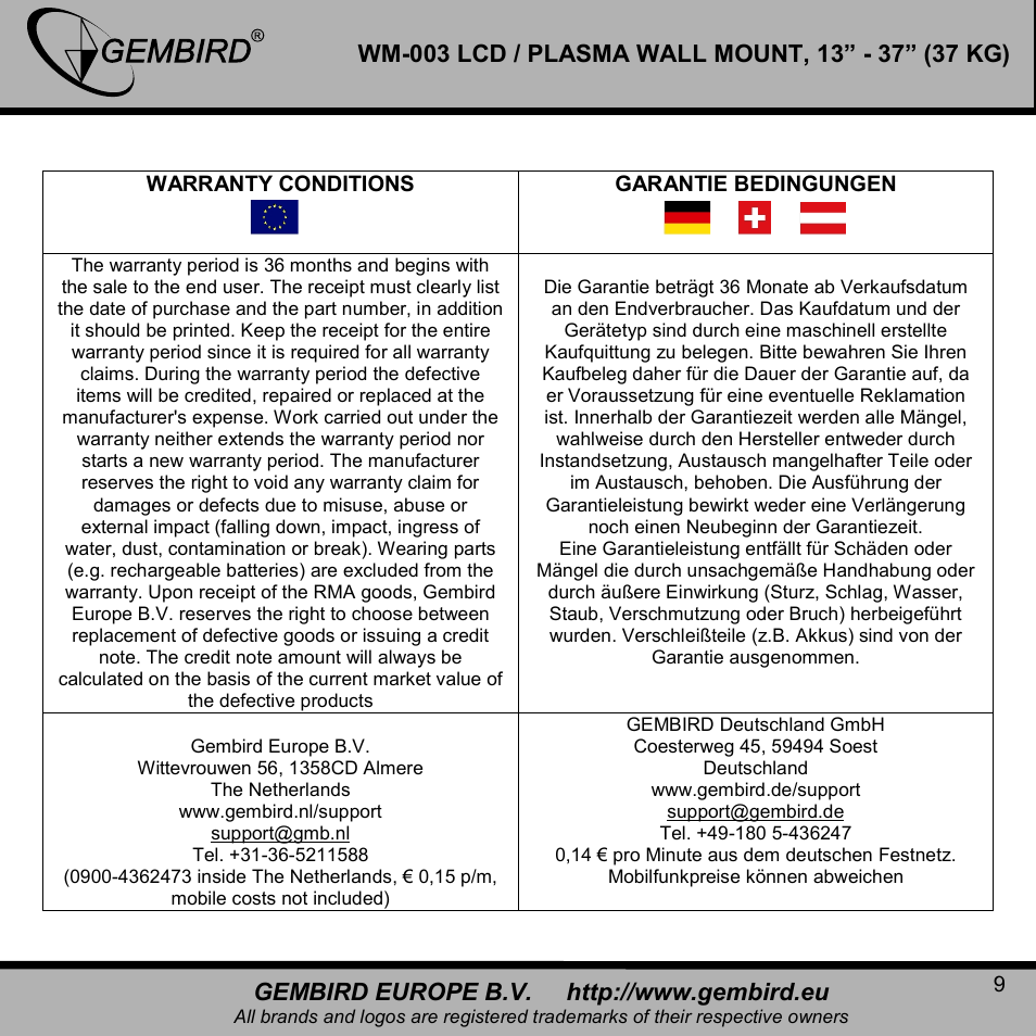 Gembird WM-003 User Manual | Page 9 / 11