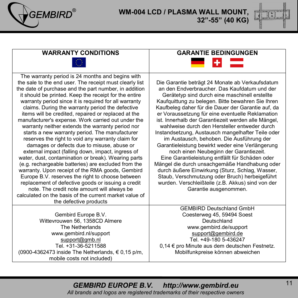 Gembird WM-004 User Manual | Page 11 / 13