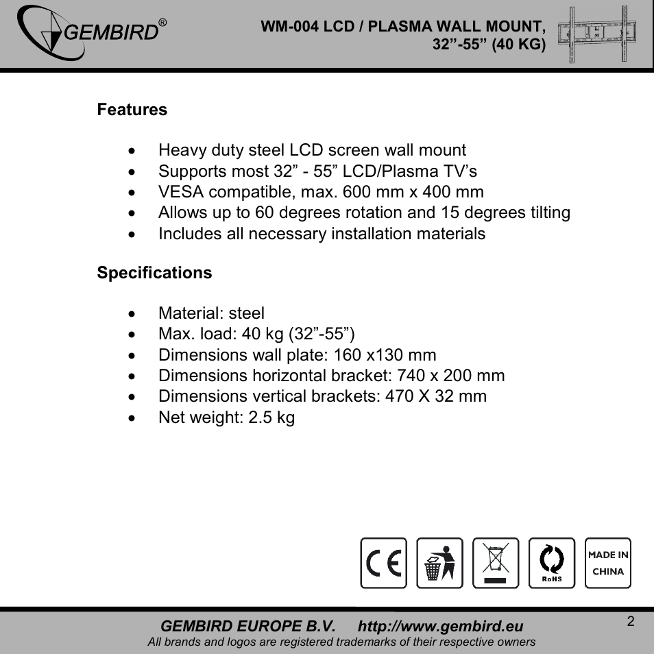 Gembird WM-004 User Manual | Page 2 / 13