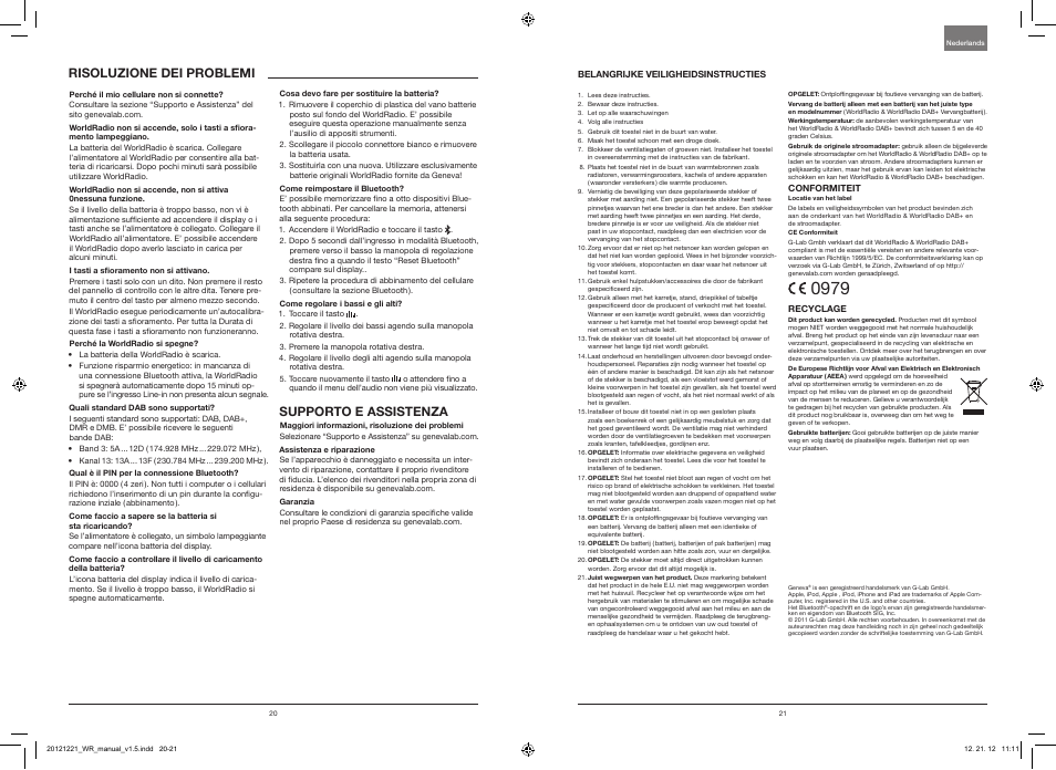 Supportoeassistenza, Risoluzionedeiproblemi | Geneva Lab WorldRadio DAB+ User Manual | Page 12 / 40