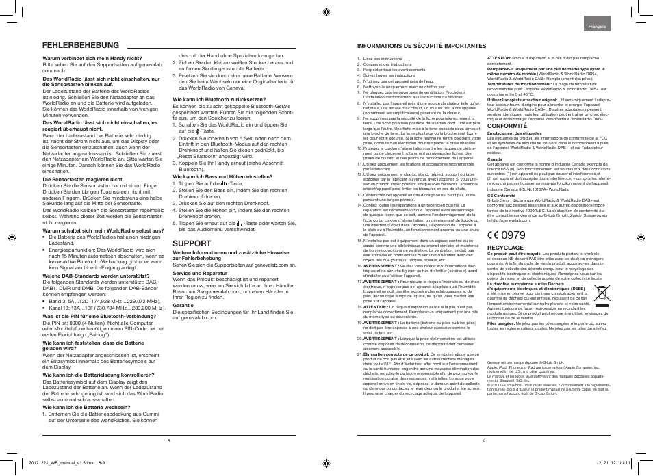 Support, Fehlerbehebung | Geneva Lab WorldRadio DAB+ User Manual | Page 6 / 40