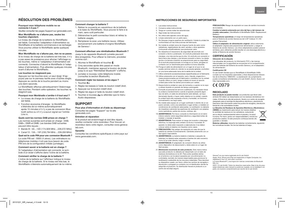 Support, Résolutiondesproblèmes | Geneva Lab WorldRadio DAB+ User Manual | Page 8 / 40
