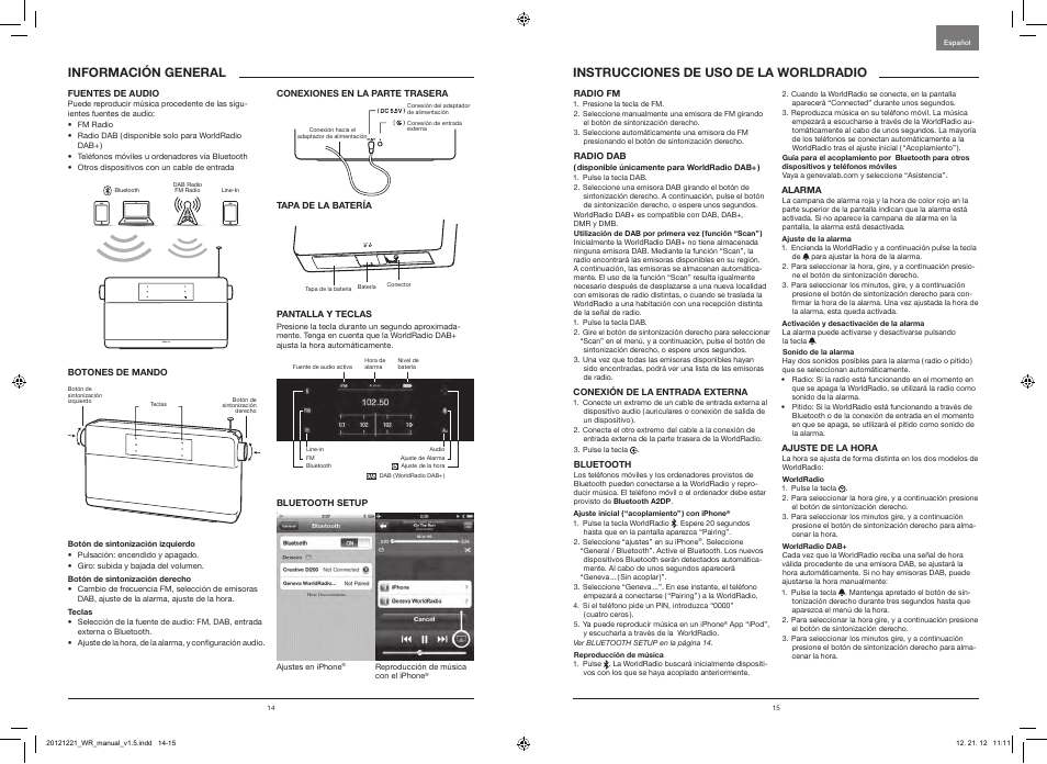 Geneva, Instruccionesdeusodelaworldradio, Informacióngeneral | Geneva Lab WorldRadio DAB+ User Manual | Page 9 / 40