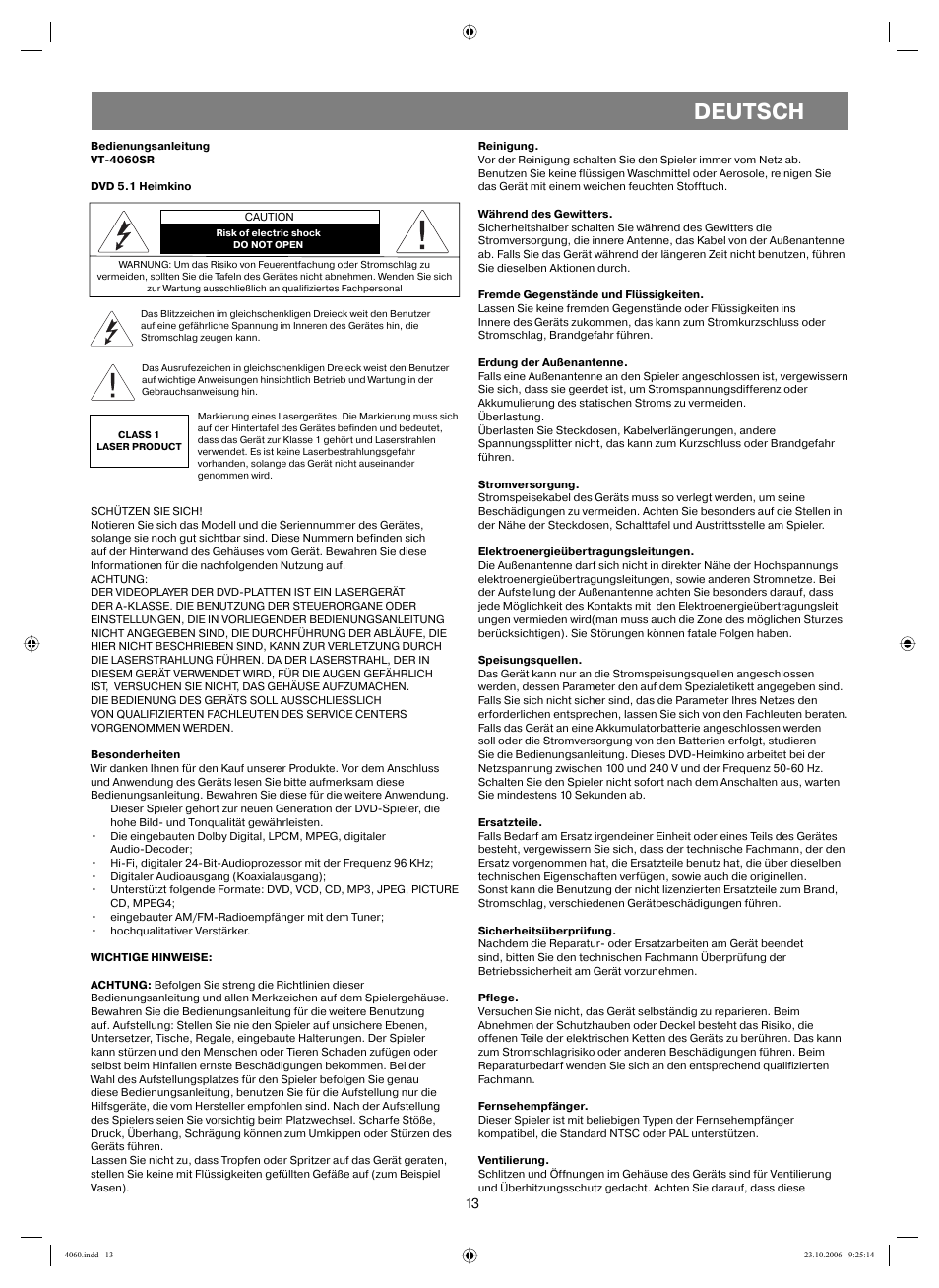 Deutsch | Vitek VT-4060 SR User Manual | Page 13 / 60