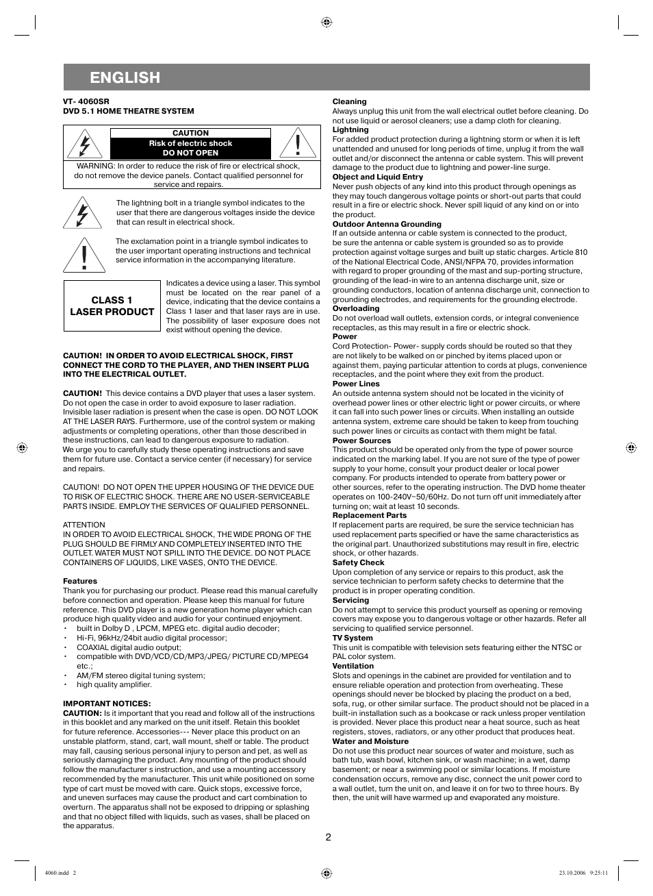 English | Vitek VT-4060 SR User Manual | Page 2 / 60