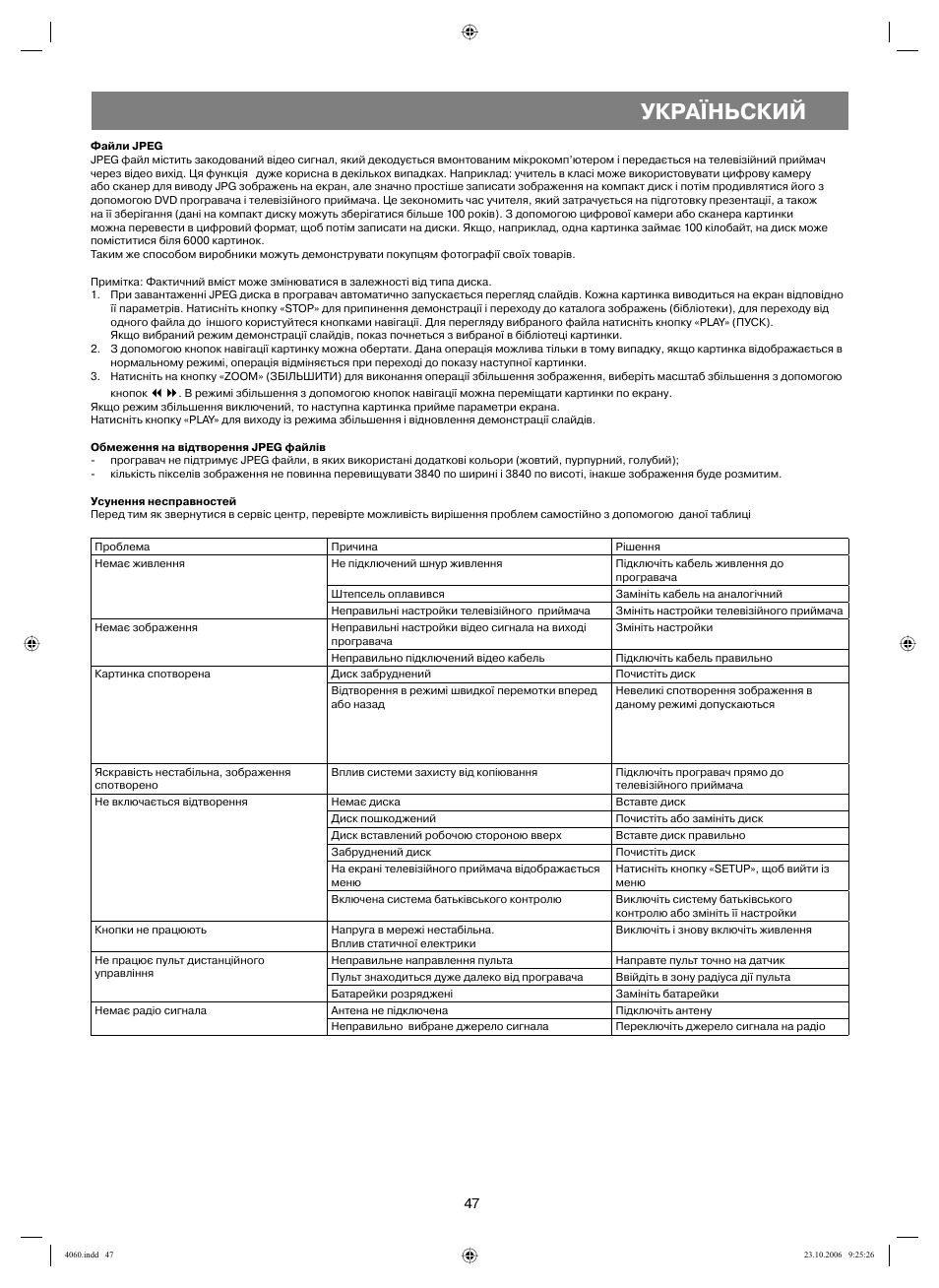 Україньский | Vitek VT-4060 SR User Manual | Page 47 / 60