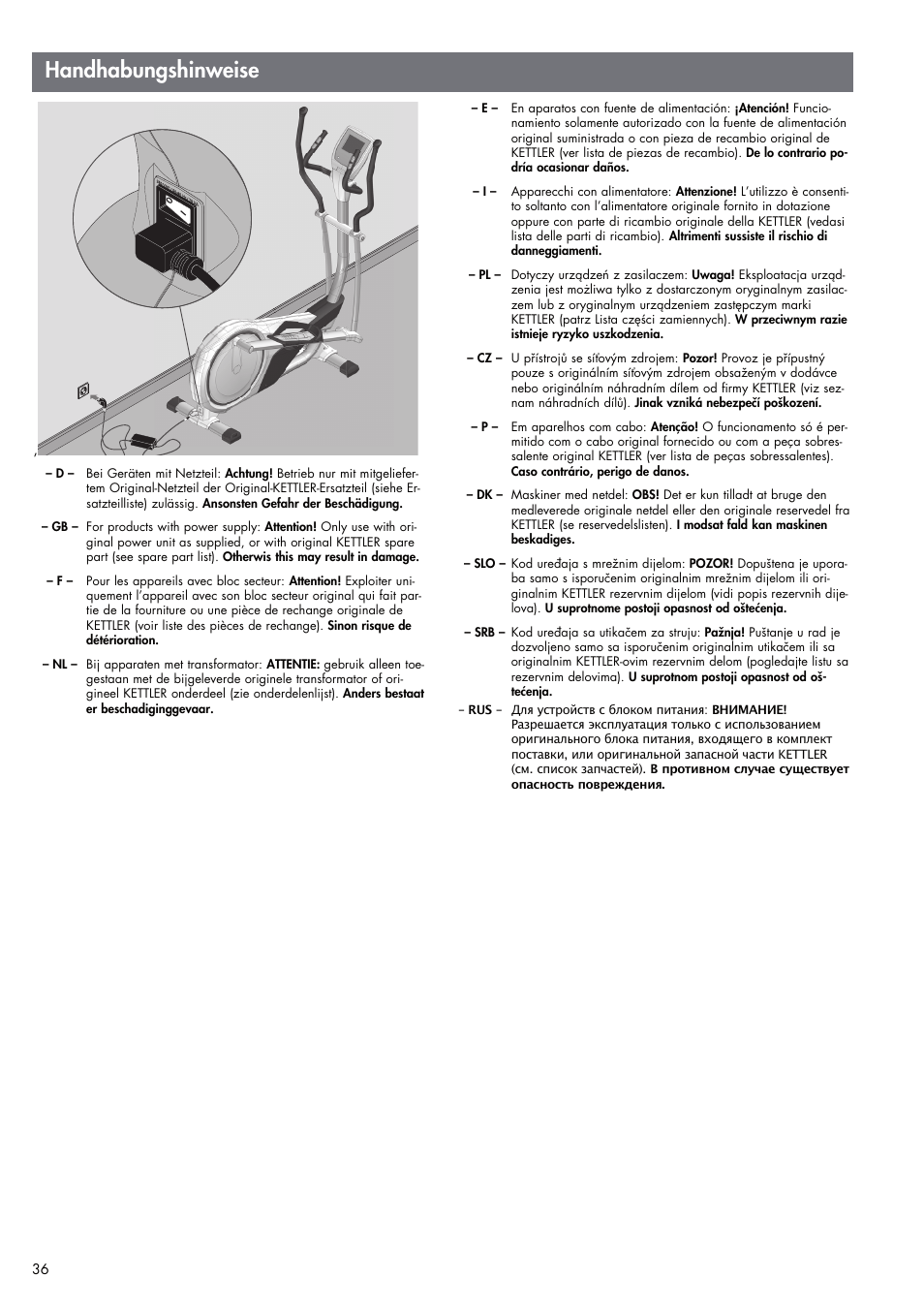 Handhabungshinweise | Kettler UNIX EX (maintenance) User Manual | Page 12 / 20