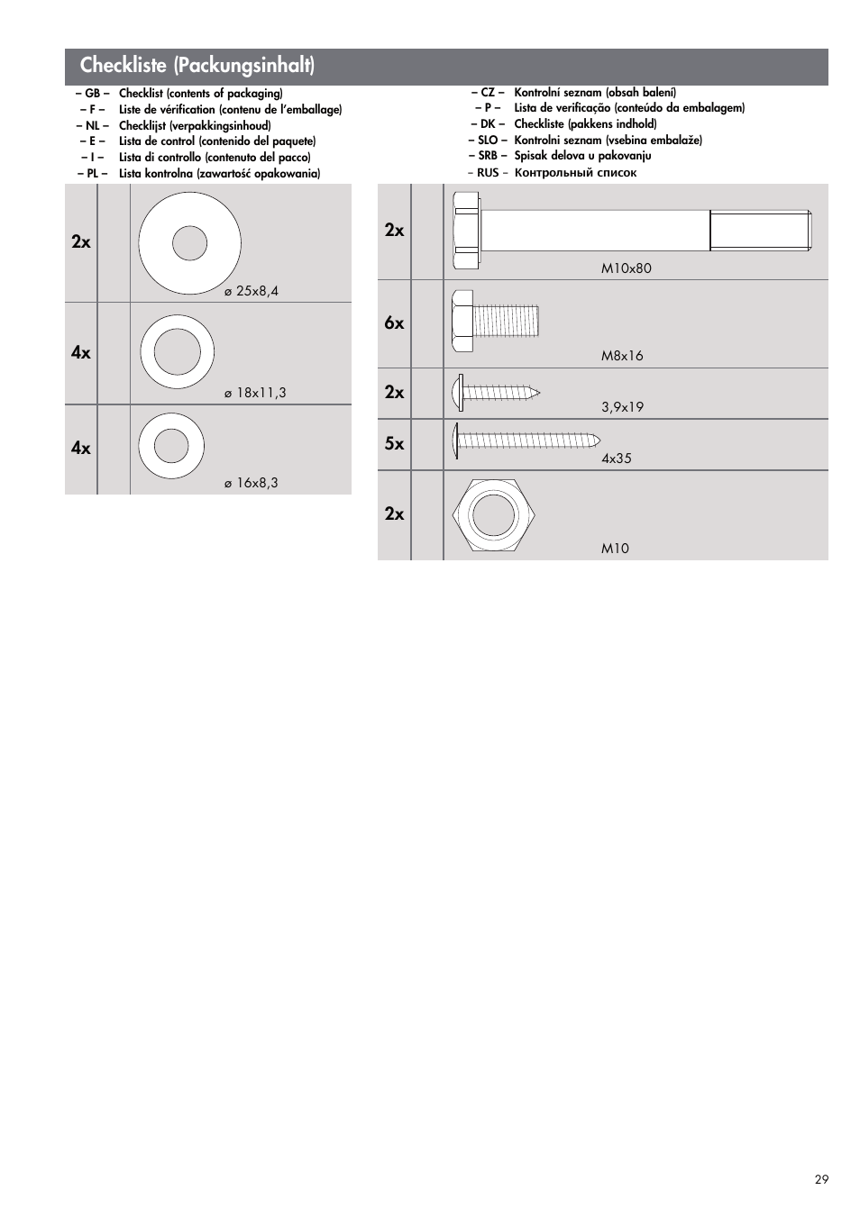 Checkliste (packungsinhalt), 2x 4x 4x, 2x 6x 2x | Kettler UNIX EX (maintenance) User Manual | Page 5 / 20