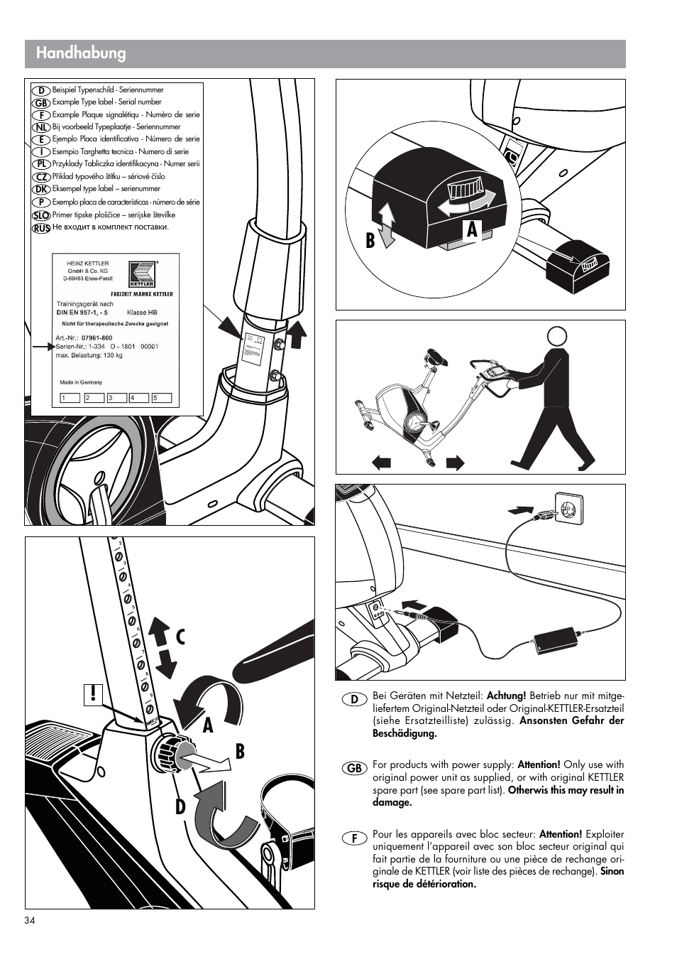 A b c, Da b, Handhabung | Kettler E7 (maintenance) User Manual | Page 12 / 22
