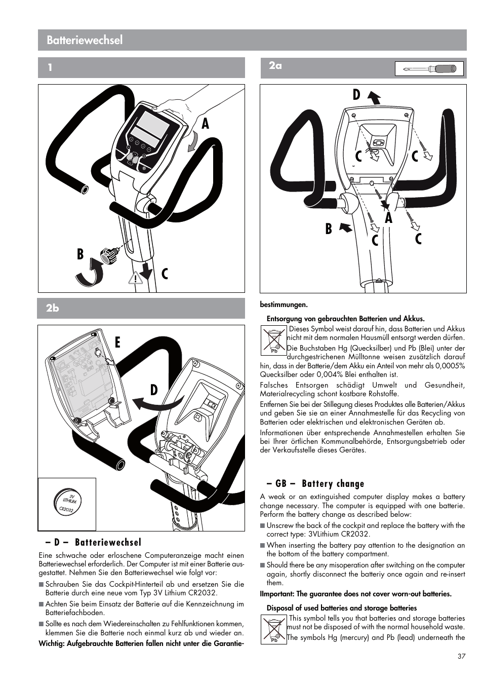 Batteriewechsel | Kettler E7 (maintenance) User Manual | Page 15 / 22