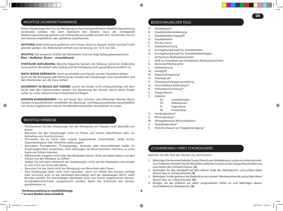 Hoover RUSH EXTRA TRE 420 019 User Manual | Page 11 / 71