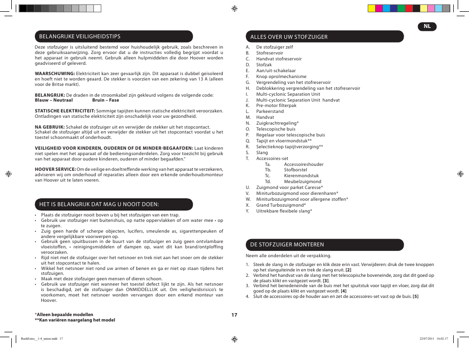 Hoover RUSH EXTRA TRE 420 019 User Manual | Page 19 / 71