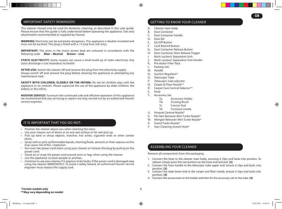 Hoover RUSH EXTRA TRE 420 019 User Manual | Page 3 / 71