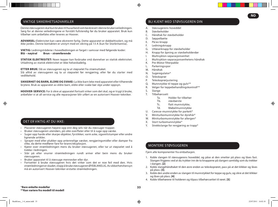 Hoover RUSH EXTRA TRE 420 019 User Manual | Page 35 / 71