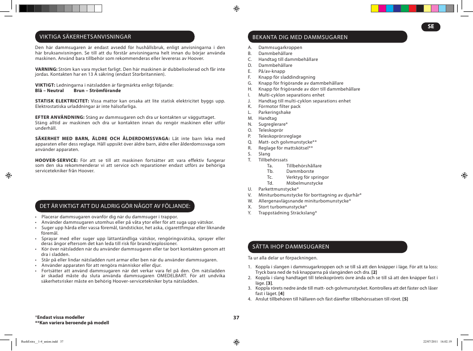 Hoover RUSH EXTRA TRE 420 019 User Manual | Page 39 / 71