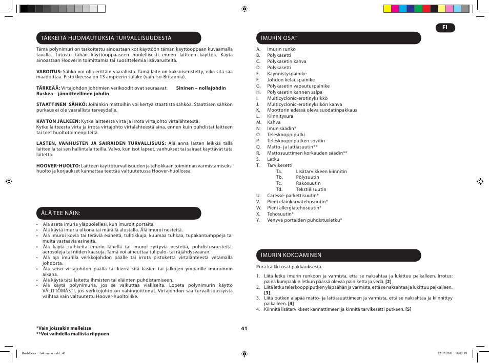 Hoover RUSH EXTRA TRE 420 019 User Manual | Page 43 / 71