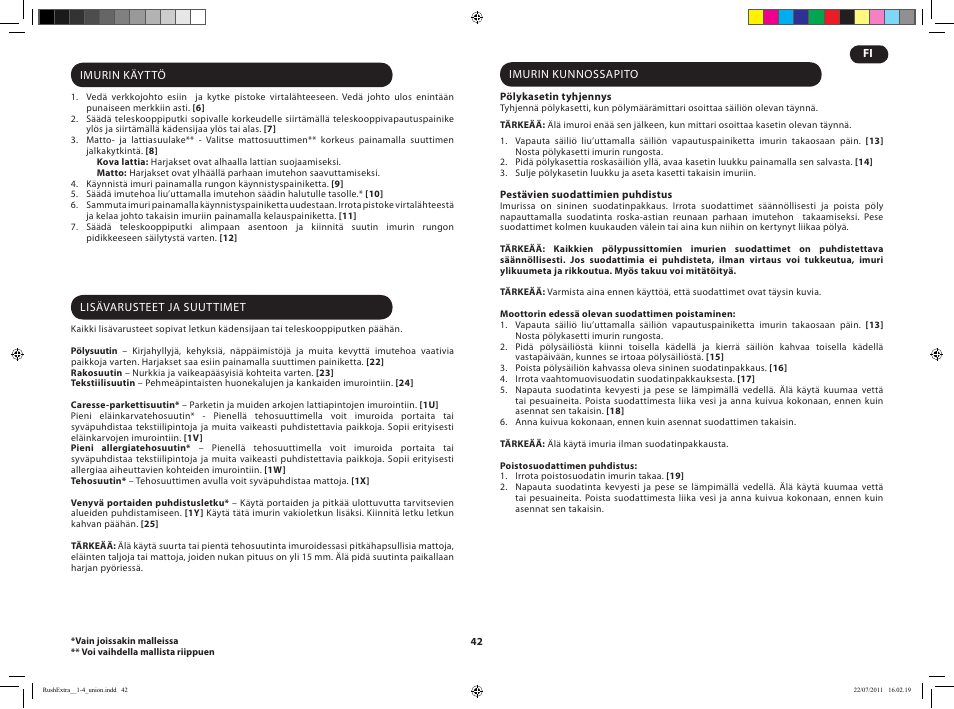 Hoover RUSH EXTRA TRE 420 019 User Manual | Page 44 / 71