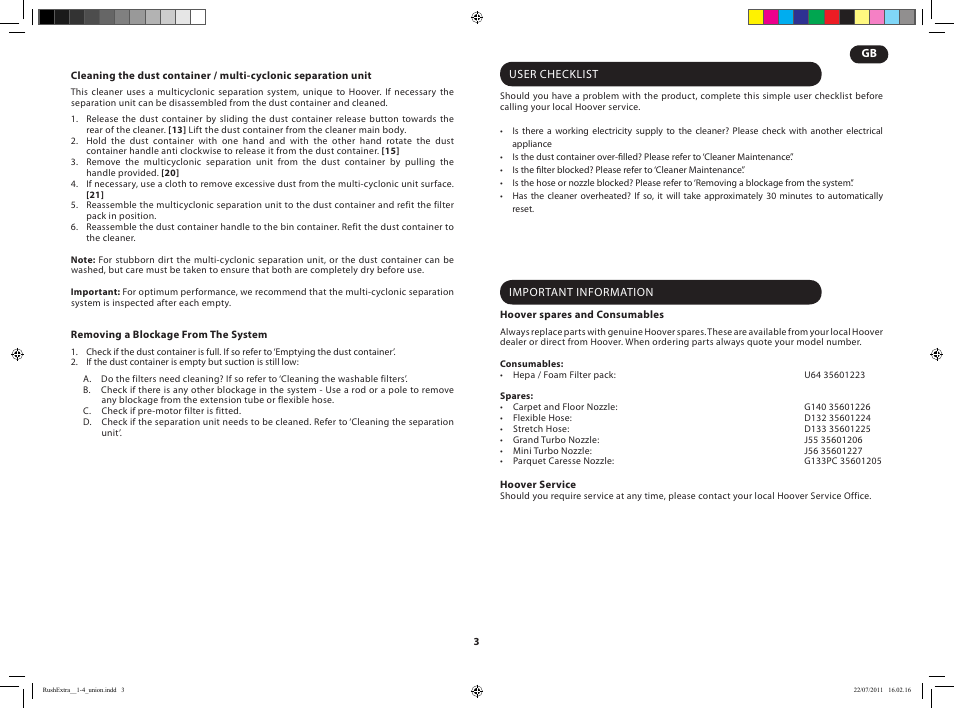 Hoover RUSH EXTRA TRE 420 019 User Manual | Page 5 / 71