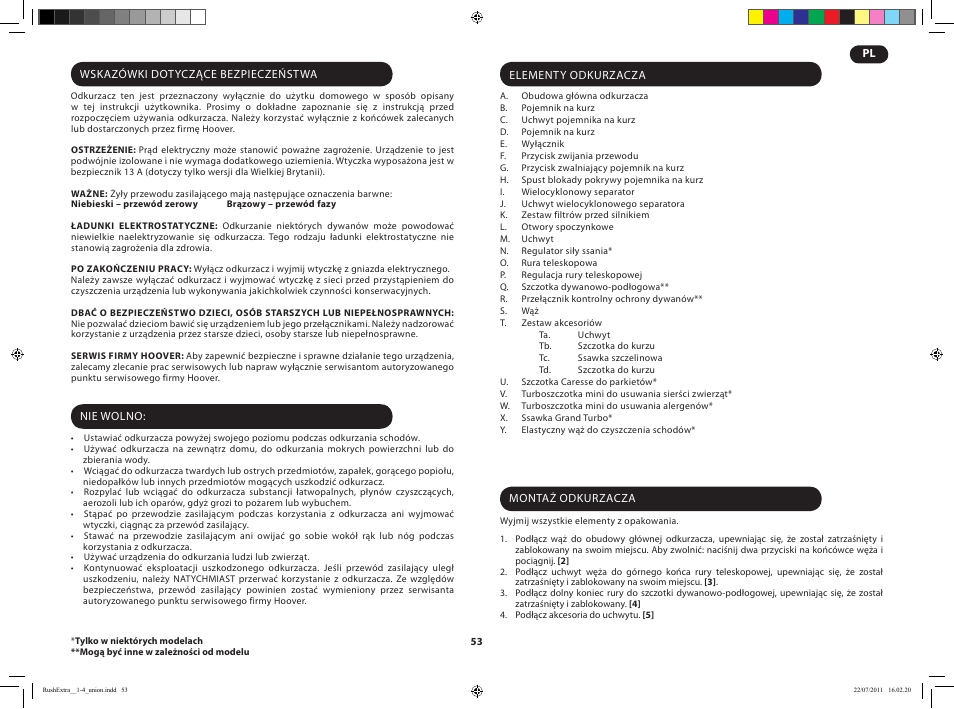 Hoover RUSH EXTRA TRE 420 019 User Manual | Page 55 / 71