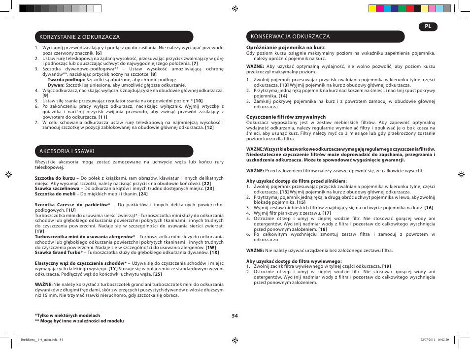 Hoover RUSH EXTRA TRE 420 019 User Manual | Page 56 / 71