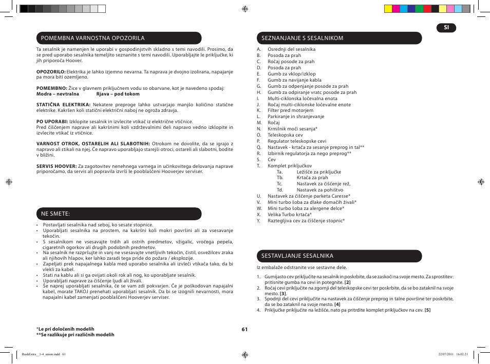 Hoover RUSH EXTRA TRE 420 019 User Manual | Page 63 / 71