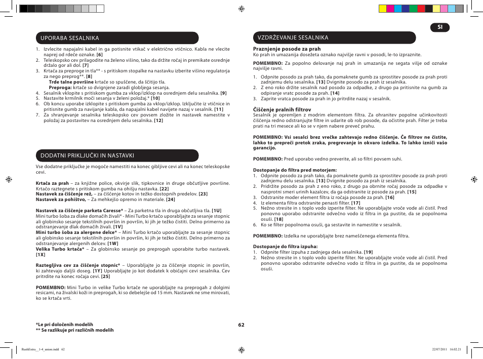 Hoover RUSH EXTRA TRE 420 019 User Manual | Page 64 / 71