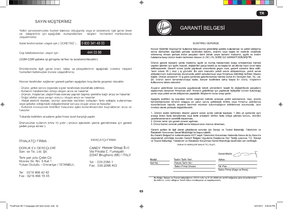 Hoover RUSH EXTRA TRE 420 019 User Manual | Page 71 / 71