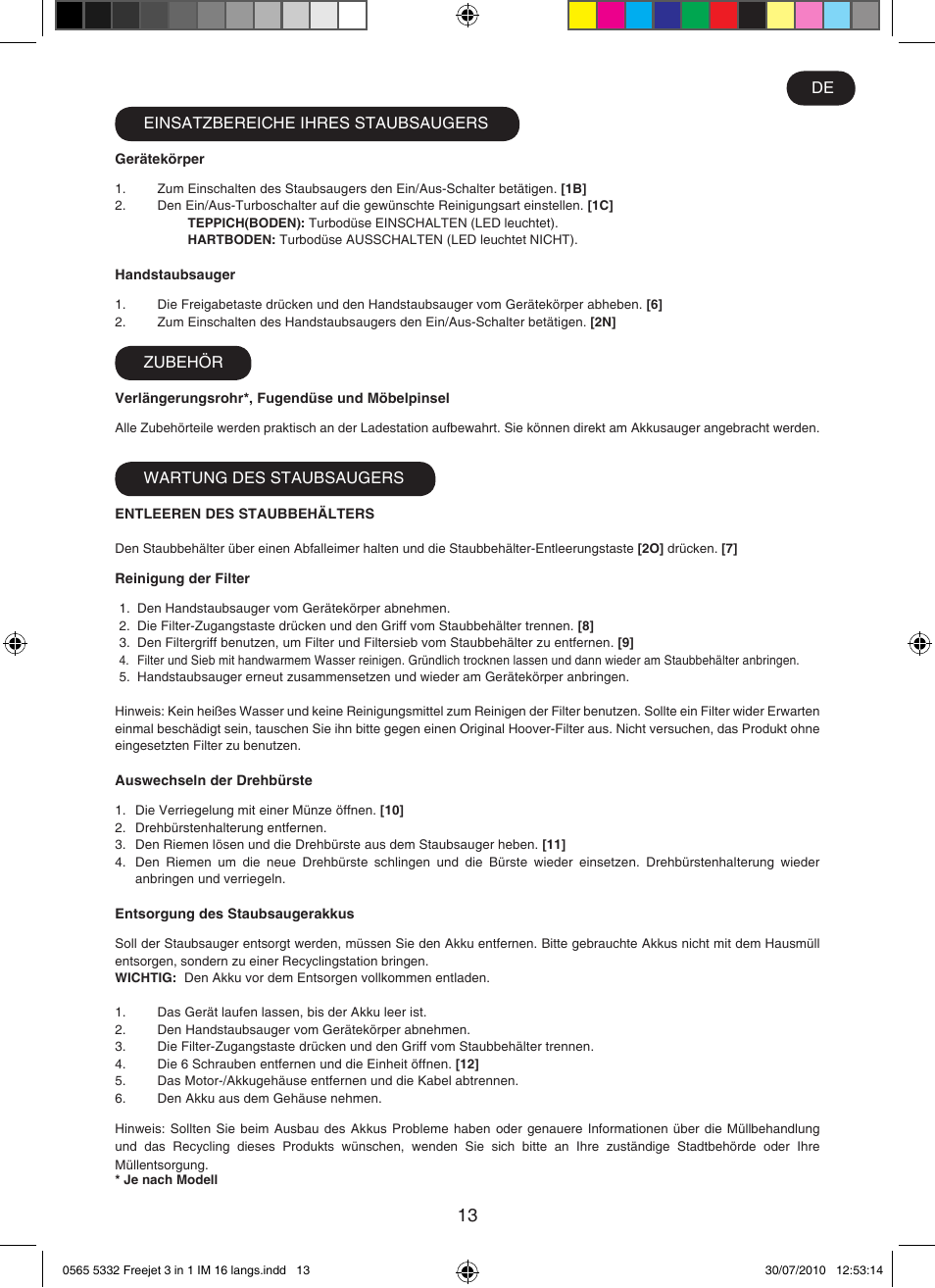 Hoover FREEJET FJ180B2 011 User Manual | Page 13 / 50