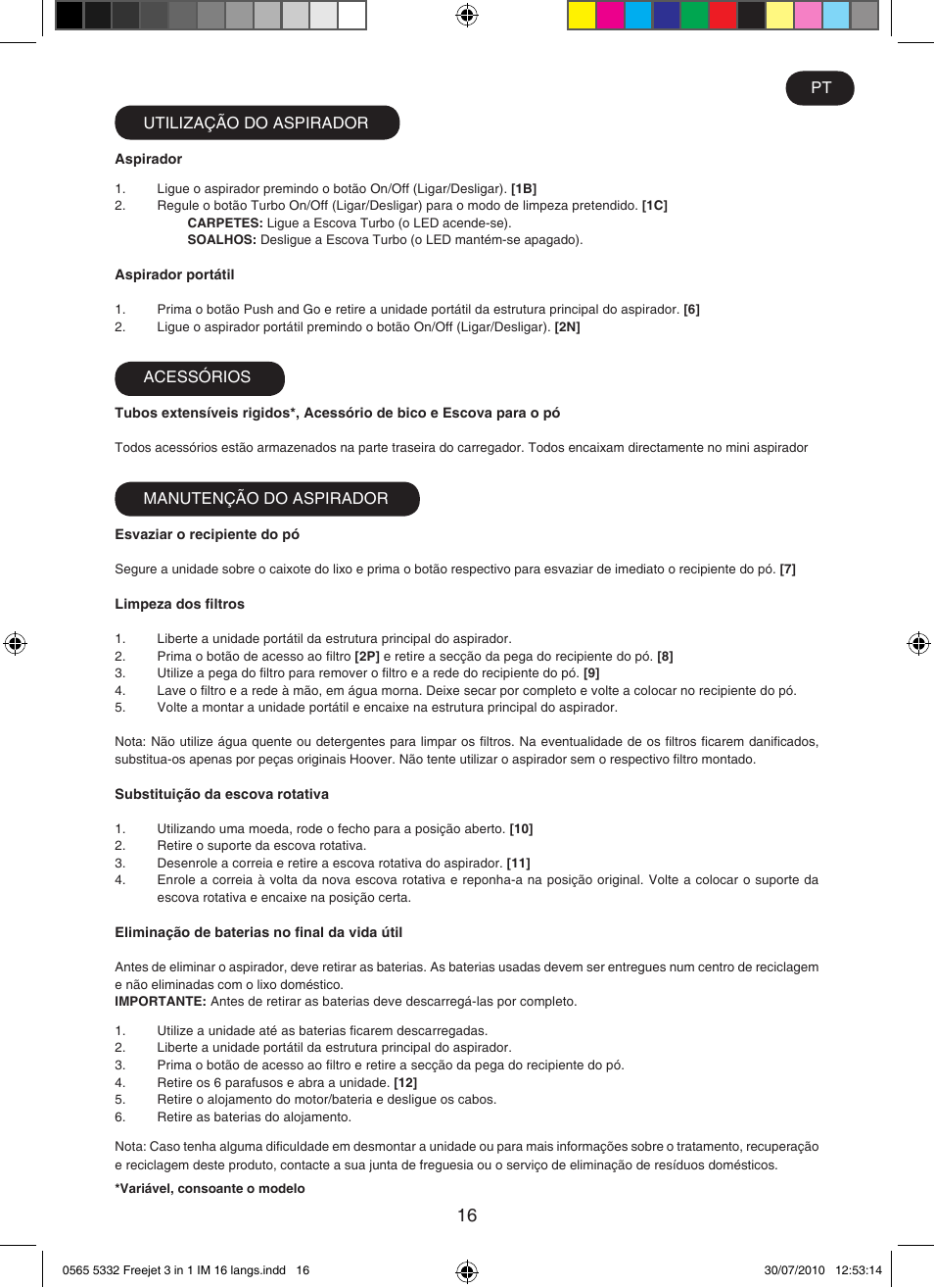 Hoover FREEJET FJ180B2 011 User Manual | Page 16 / 50