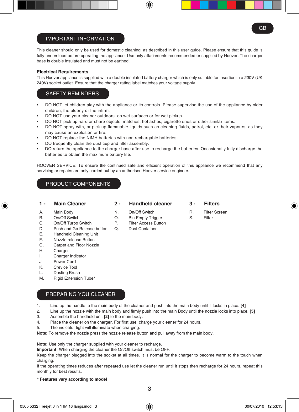 Hoover FREEJET FJ180B2 011 User Manual | Page 3 / 50