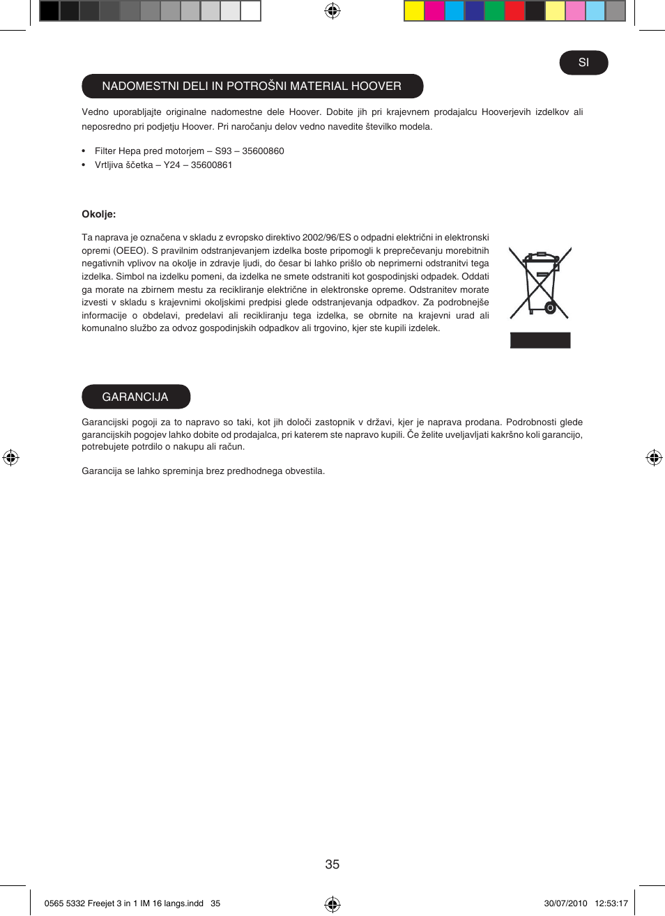 Hoover FREEJET FJ180B2 011 User Manual | Page 35 / 50