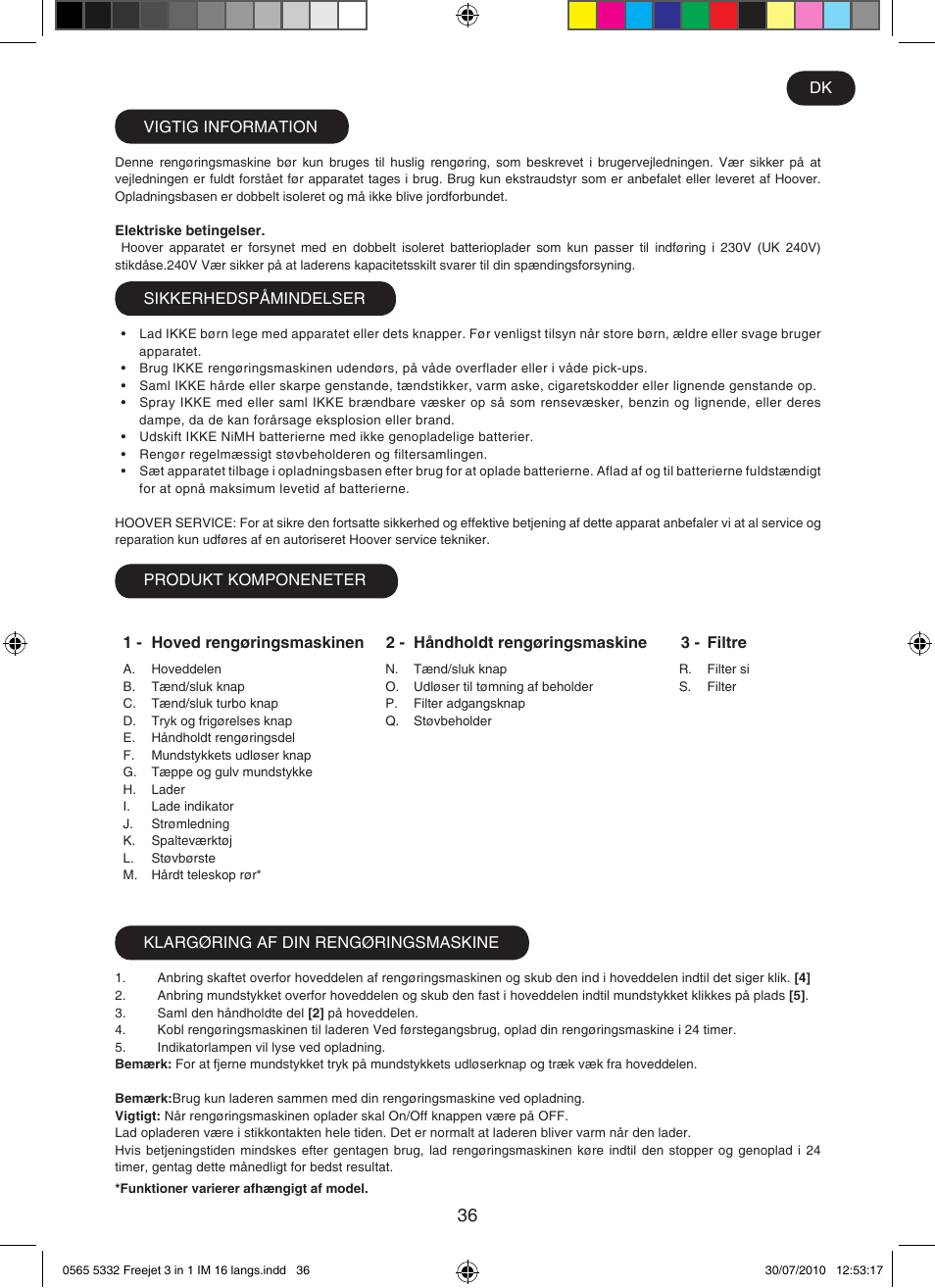 Hoover FREEJET FJ180B2 011 User Manual | Page 36 / 50