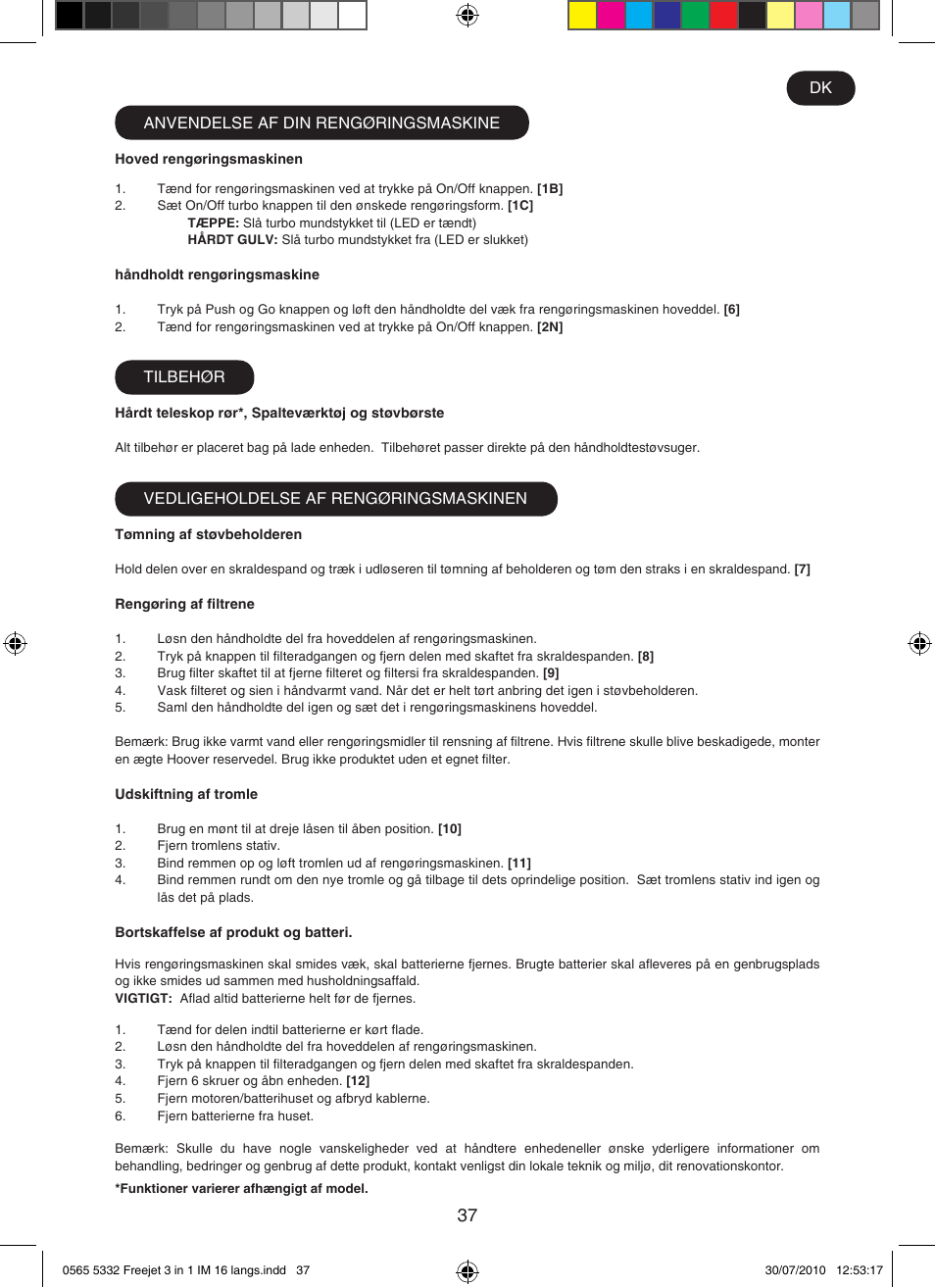 Hoover FREEJET FJ180B2 011 User Manual | Page 37 / 50