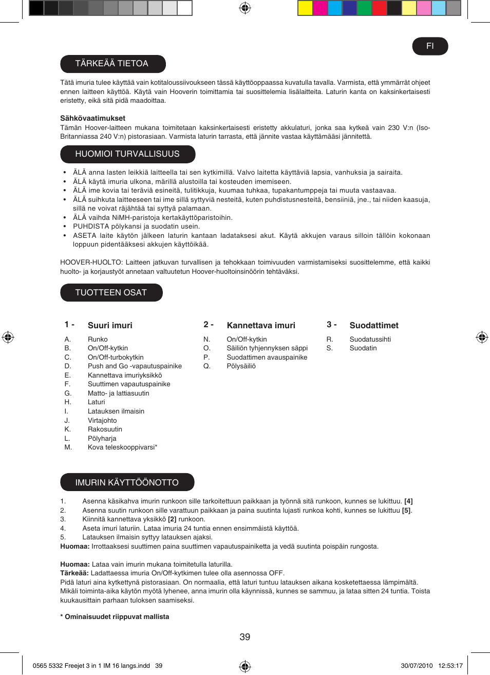 Hoover FREEJET FJ180B2 011 User Manual | Page 39 / 50