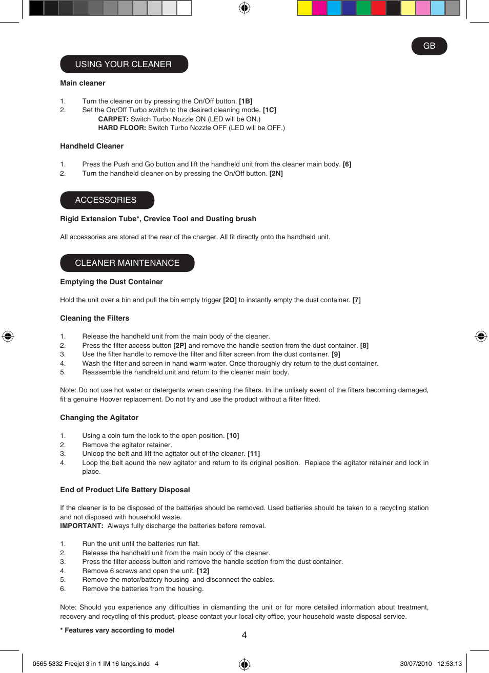 Hoover FREEJET FJ180B2 011 User Manual | Page 4 / 50