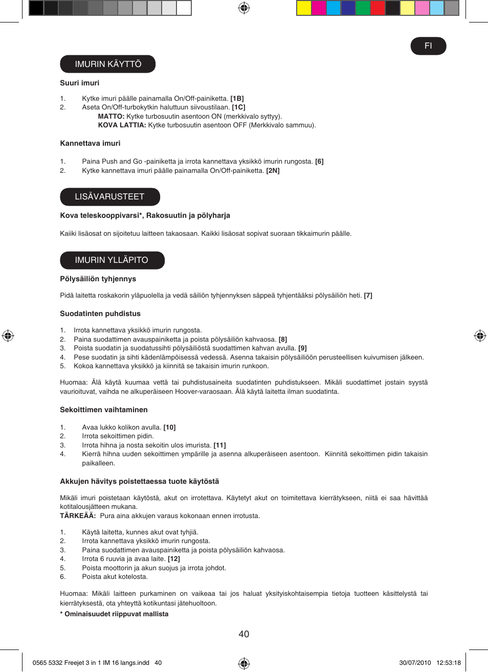 Hoover FREEJET FJ180B2 011 User Manual | Page 40 / 50