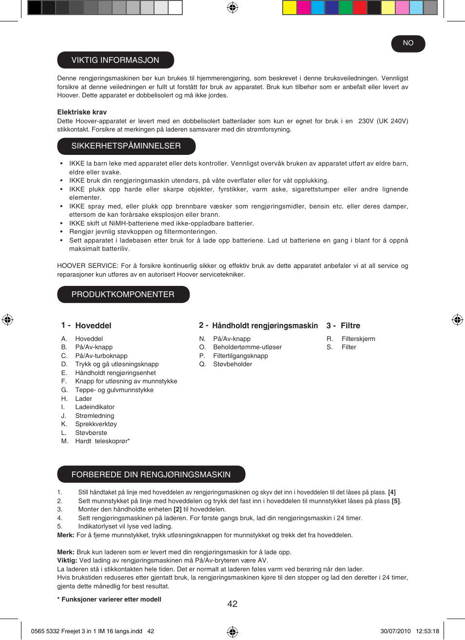 Hoover FREEJET FJ180B2 011 User Manual | Page 42 / 50