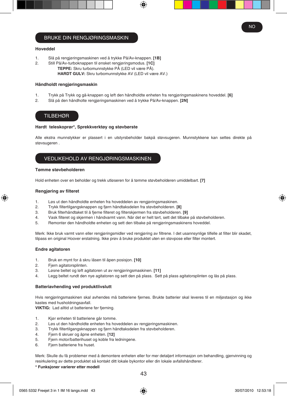 Hoover FREEJET FJ180B2 011 User Manual | Page 43 / 50