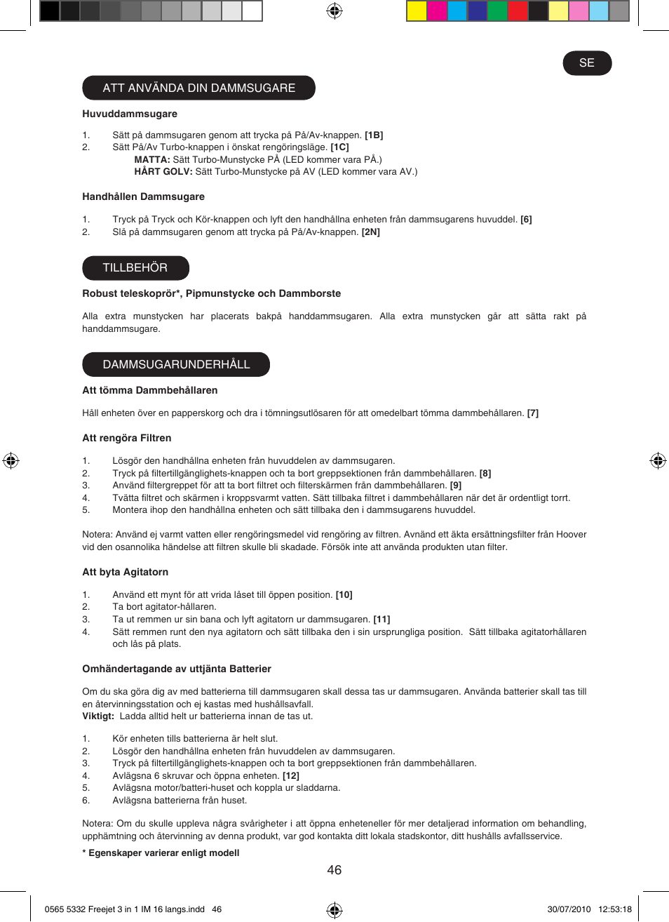 Hoover FREEJET FJ180B2 011 User Manual | Page 46 / 50