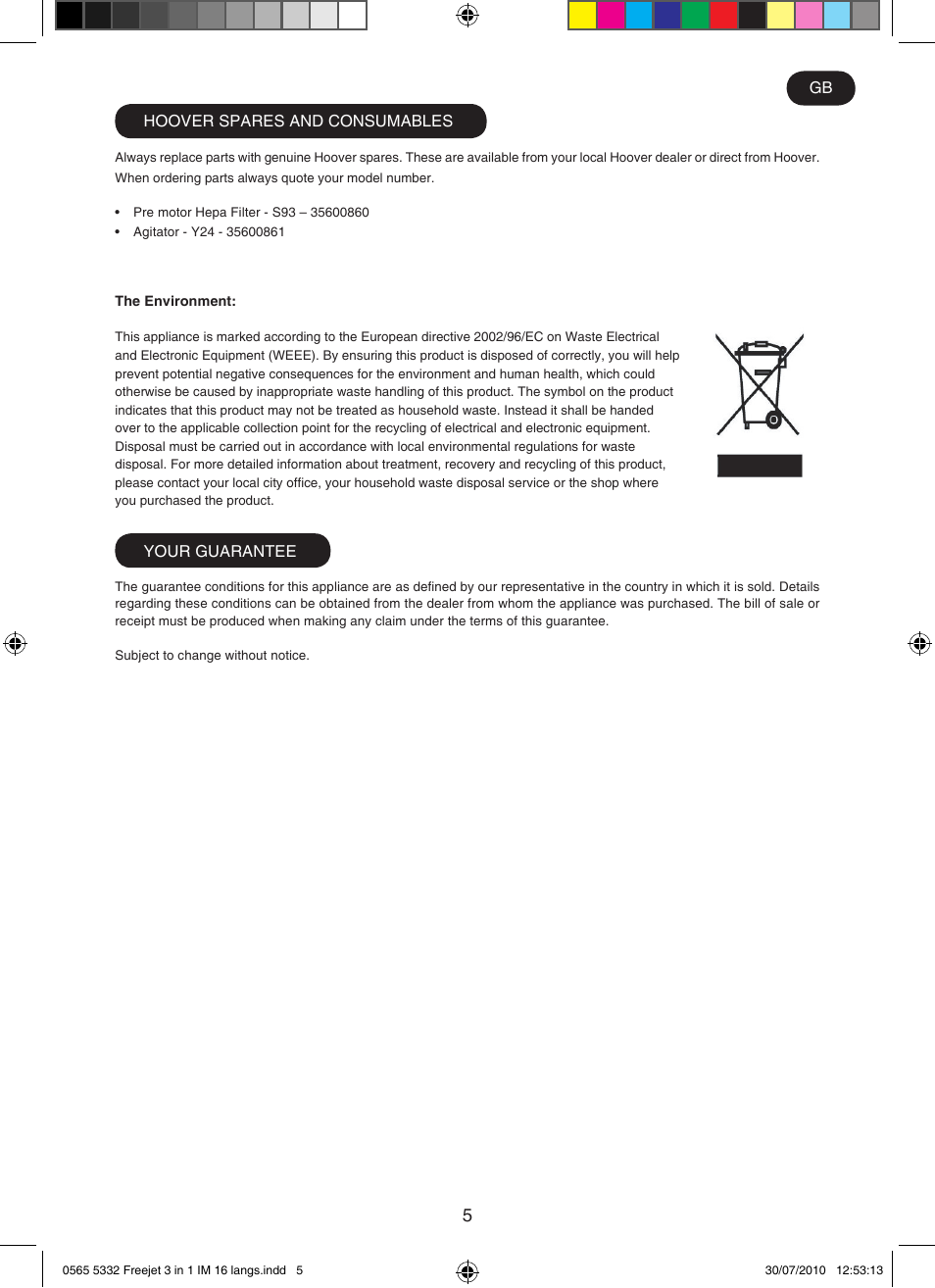 Hoover FREEJET FJ180B2 011 User Manual | Page 5 / 50