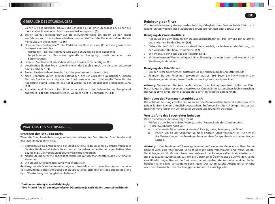 Hoover TELIOS PLUS TTE 2304 019 User Manual | Page 10 / 56