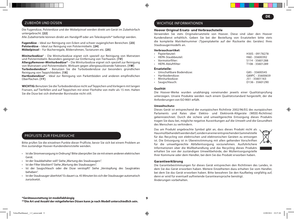 Hoover TELIOS PLUS TTE 2304 019 User Manual | Page 11 / 56