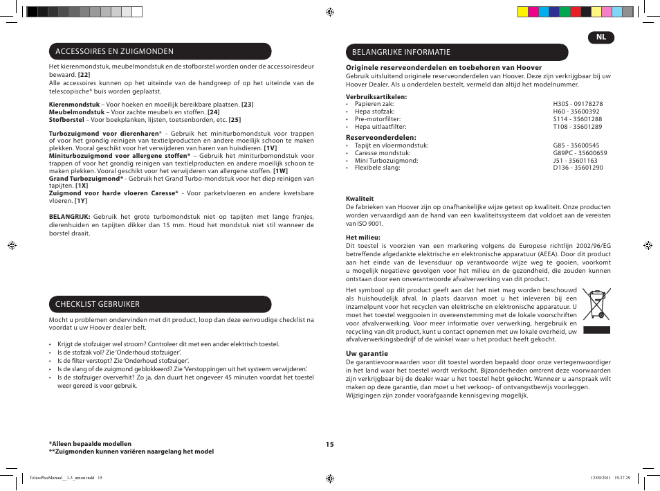 Hoover TELIOS PLUS TTE 2304 019 User Manual | Page 17 / 56