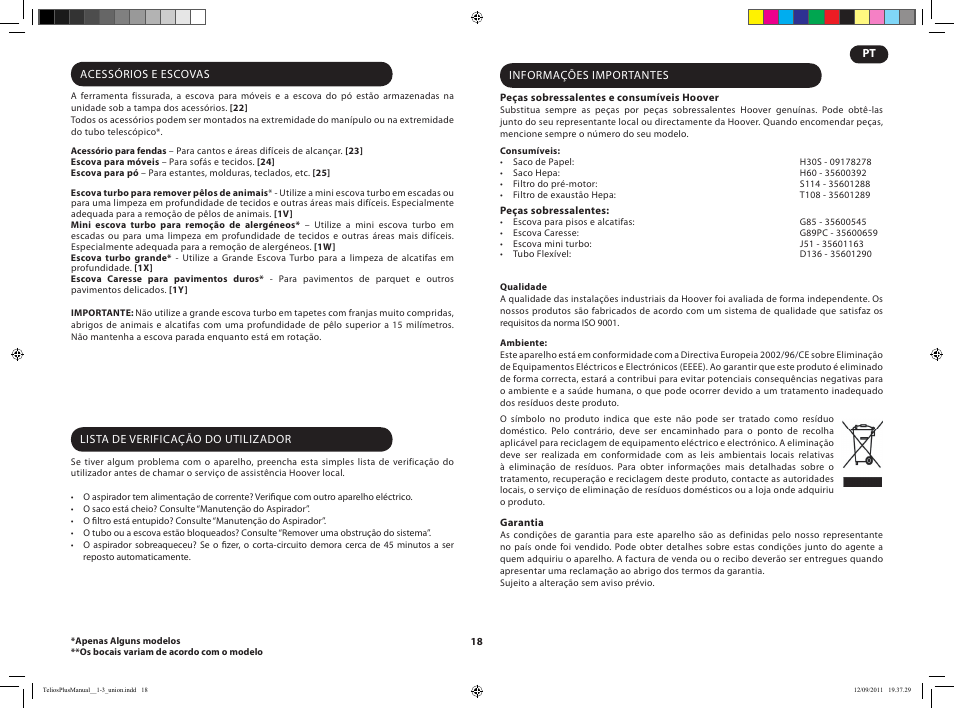 Hoover TELIOS PLUS TTE 2304 019 User Manual | Page 20 / 56