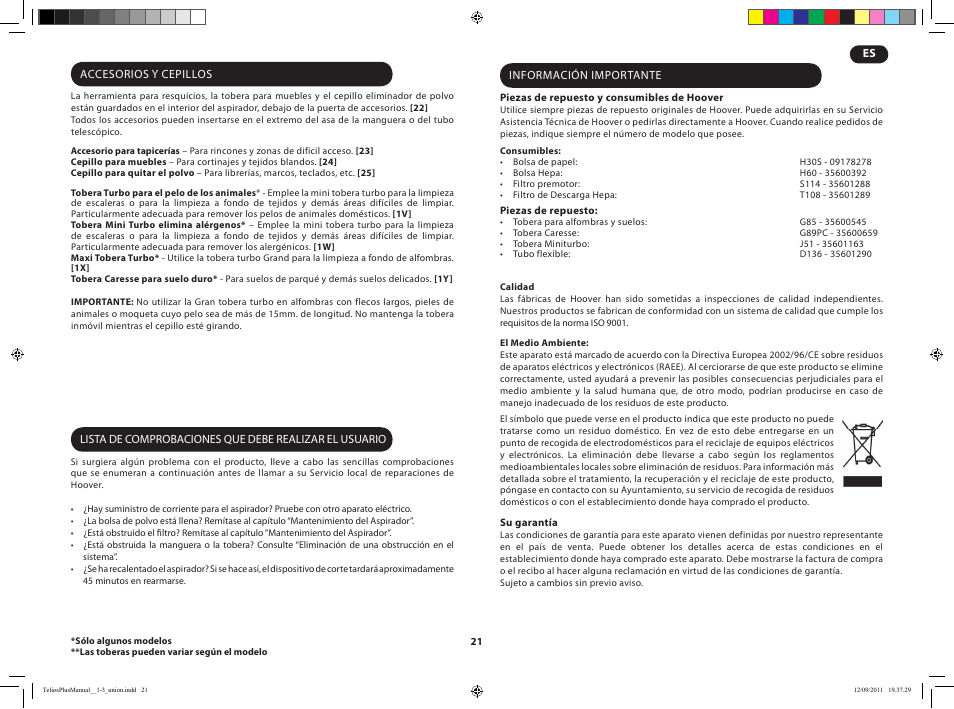 Hoover TELIOS PLUS TTE 2304 019 User Manual | Page 23 / 56